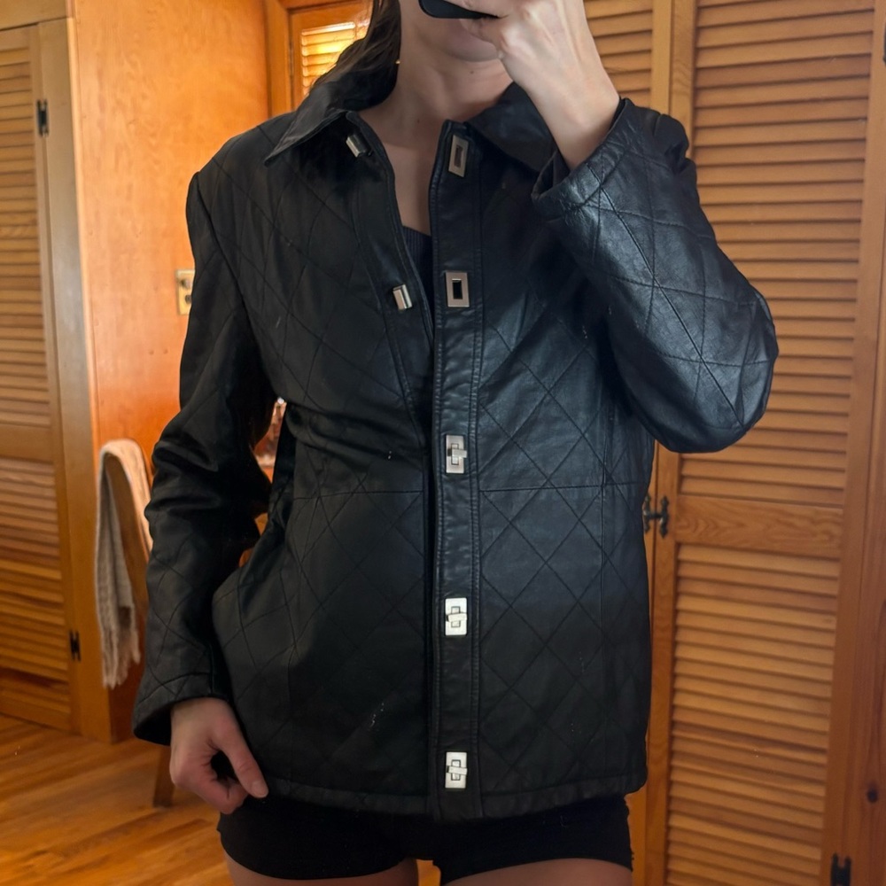 Dialogue Black Quilted Leather Jacket